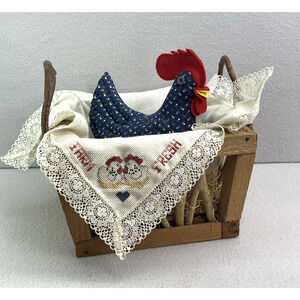 Farmhouse Chicken Basket Decor w/ Farm Fresh Linen Country Cottagecore VTG